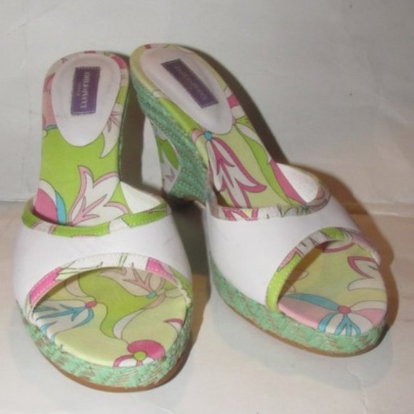Pucci White Leather & Colorful Floral Mule Wedges! - Picture 1 of 12